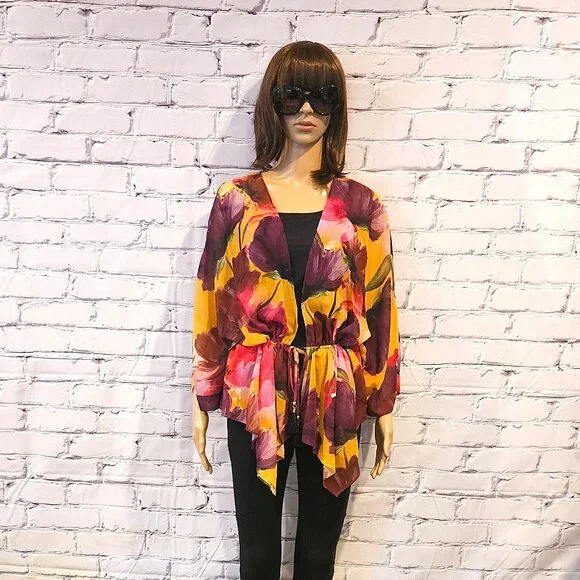 MELANIE LYNE - Colourful floral print sheer kimono - Picture 2 of 10